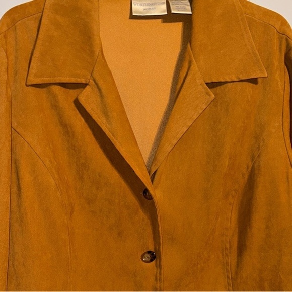Worthington Top Blazer Shirt Princess Seam Suede Texture tortoise Button Size 1X - Picture 3 of 8